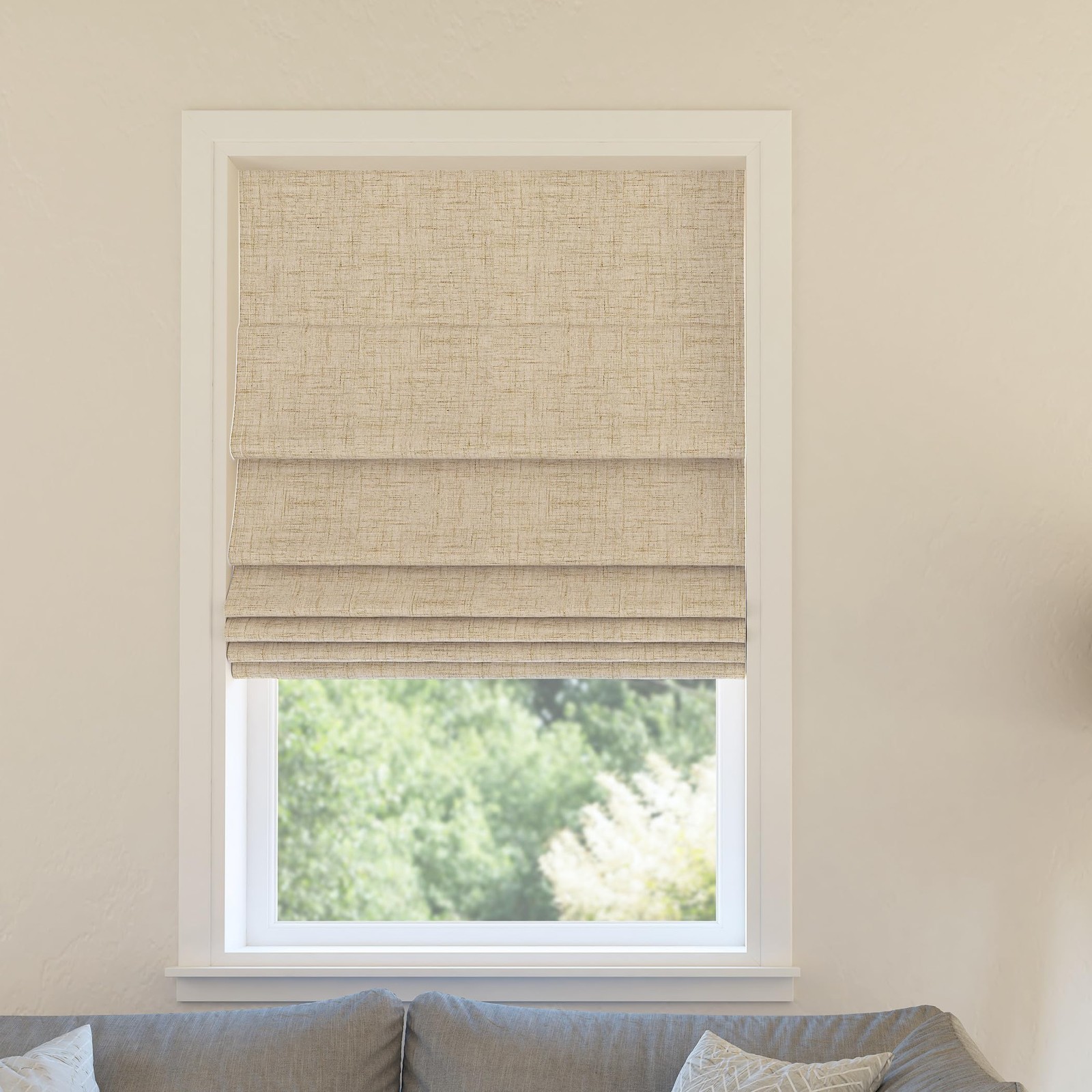 Seraphina Textured 100% Total Blackout Cordless Roman Shade Taupe 35″W x 64″H