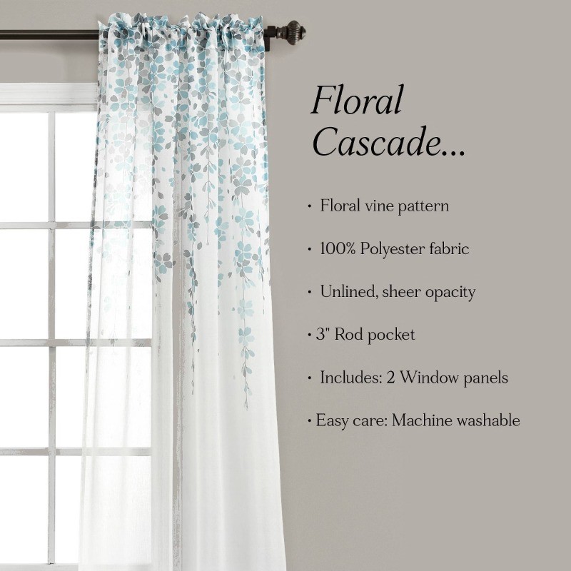 2pk 38"x84" Sheer Weeping Flower Curtain Panels Blue/Gray