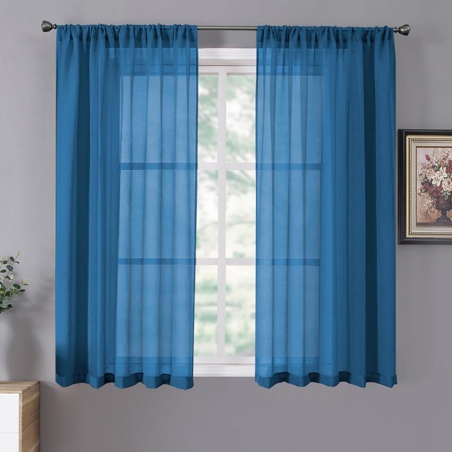 Short Sheer Curtain Linen Textured Bedroom Curtains Sheer Light Filtering Rod Po