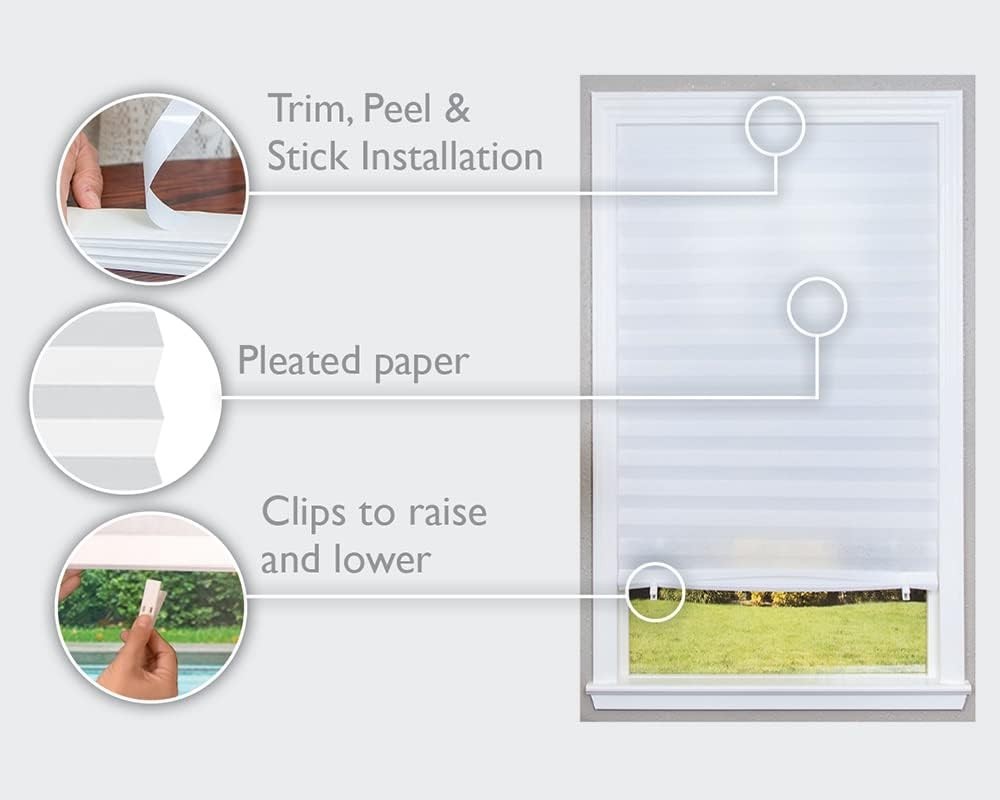 No Tools Light Filtering Pleated Paper Shade White, 36″ W x 72″ L, 6 Pack