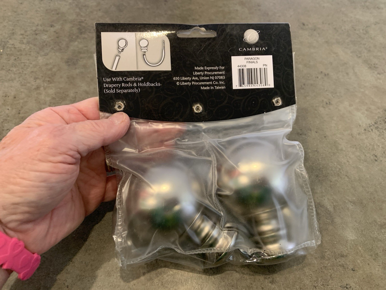 Cambria Premier Curtain Rod Finials w/ Hardware Polished Nickel NEW
