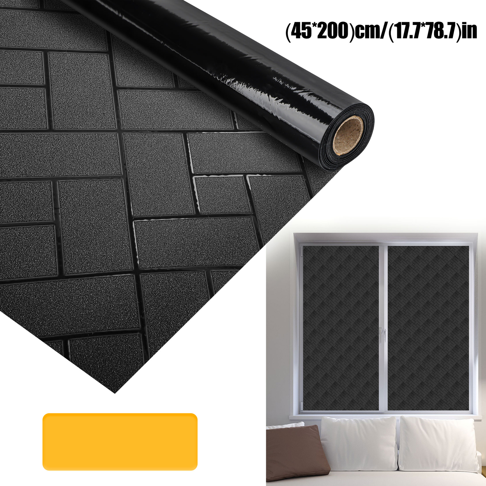 UV Block Privacy Window Film Black Diagonal Grid 17.7×78.7in Glass Static Cling