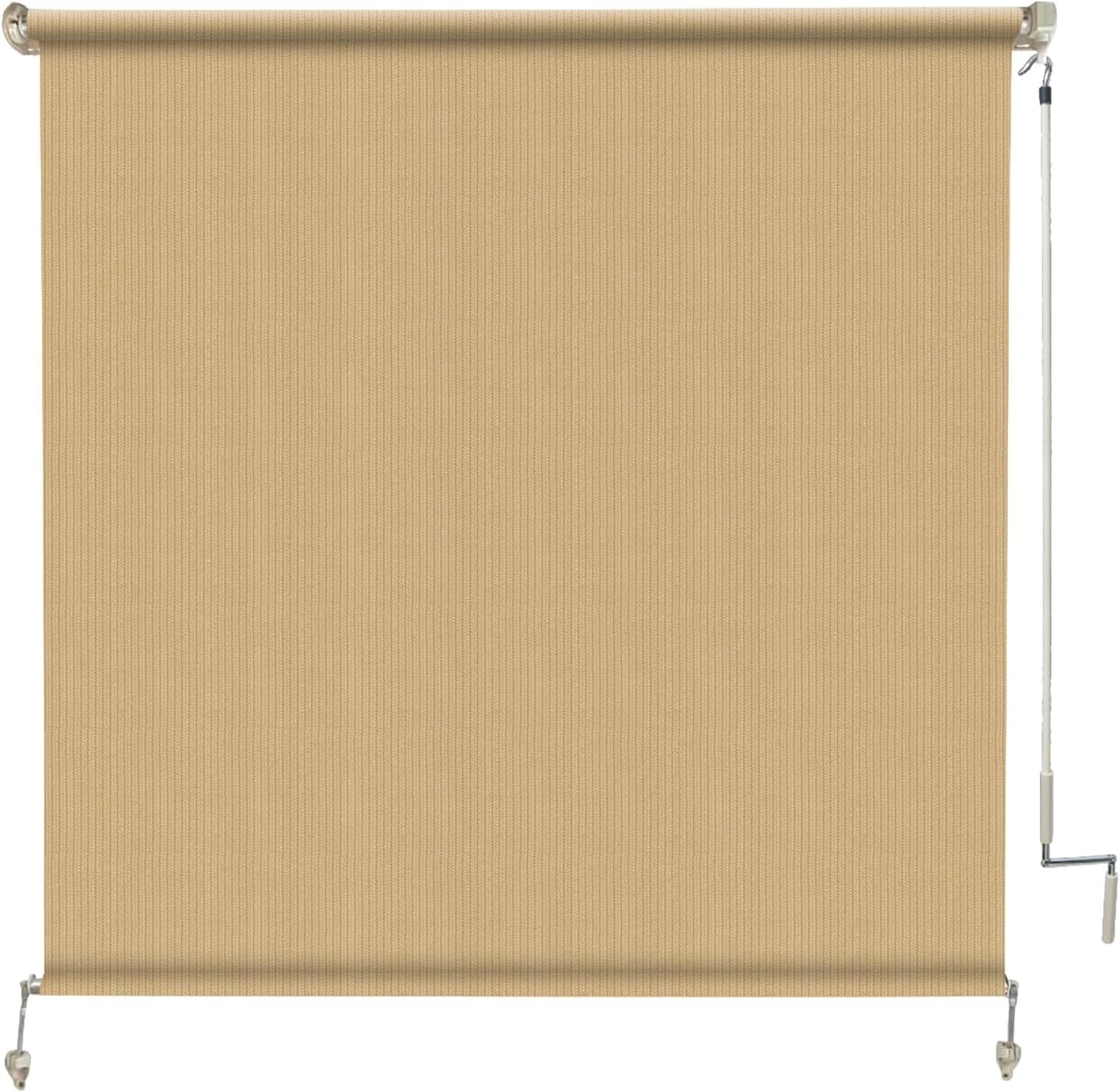 Chic Exterior Roller Shade 8’W x 8’H – Manual Cordless Operation, Sesame Color