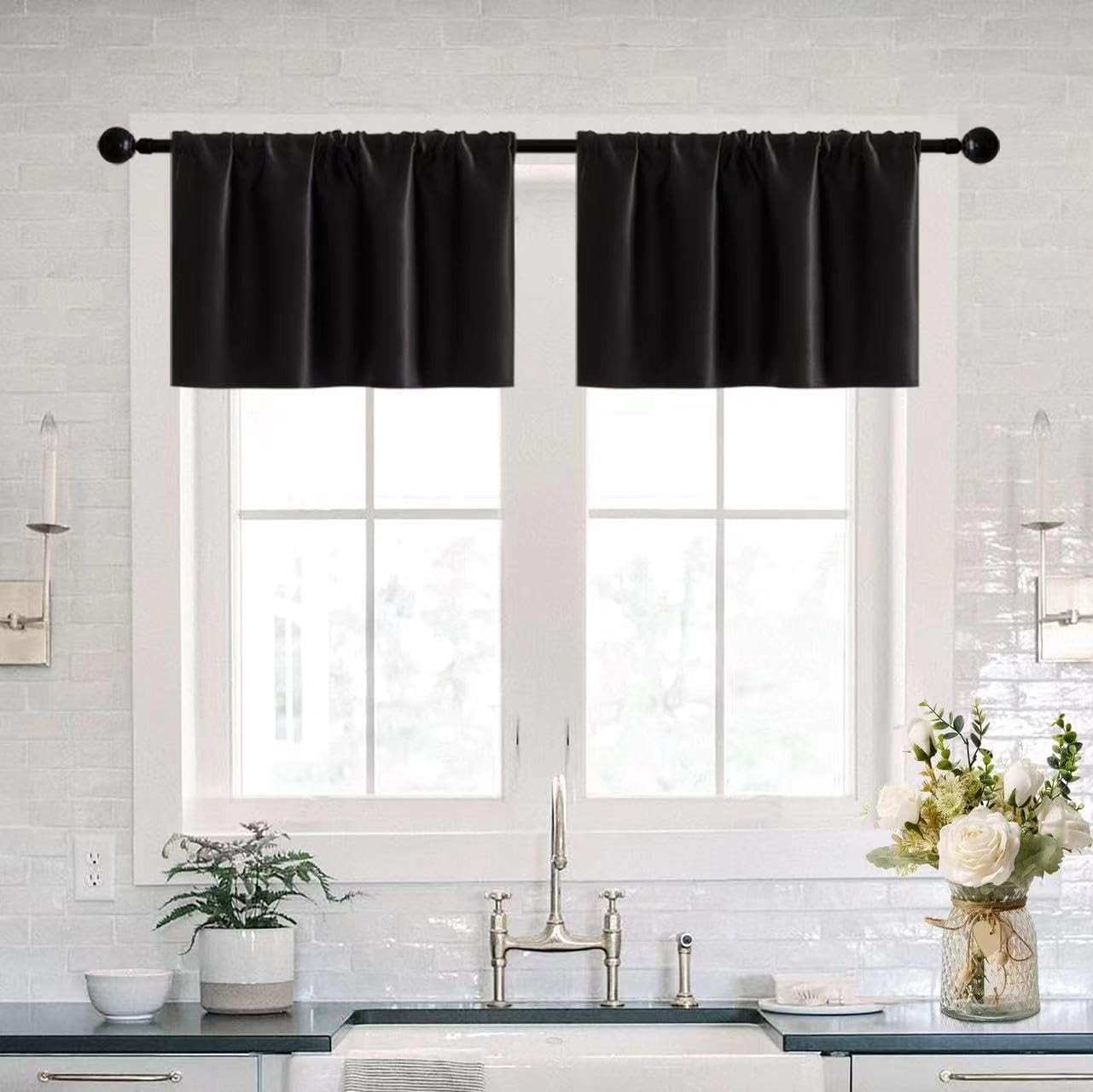 Basement Window Curtains 16 Inch Length2 Pack/wide Enough Ruffle Rod Pocket Smal