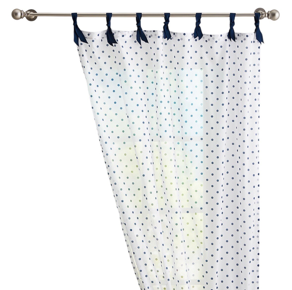 Pottery Barn Teen Dottie Sheer Curtain Panels Set 2 Navy Polka Dot Ribbon 44×84