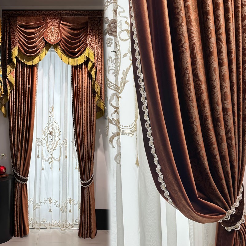 European luxury classical shading bronzing velvet curtain valance tulle M1737