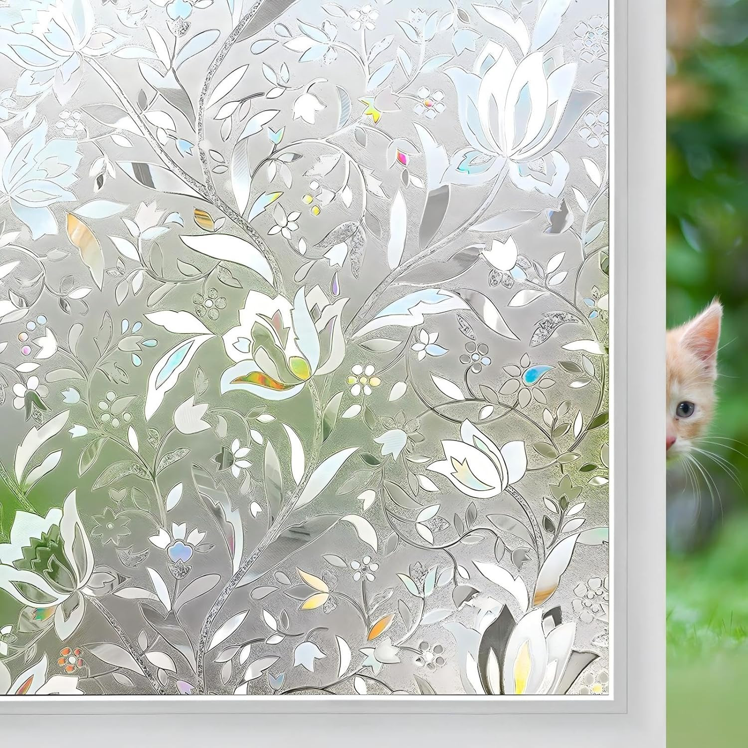 Niviy Window Film Floral Decorative 17.7" x 78.7", Pure