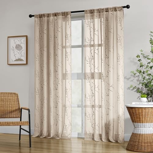 Sheer Curtains 52 X 84 Inches Length 2 Panels 52″W x 84″L (Pack of 2) Taupe