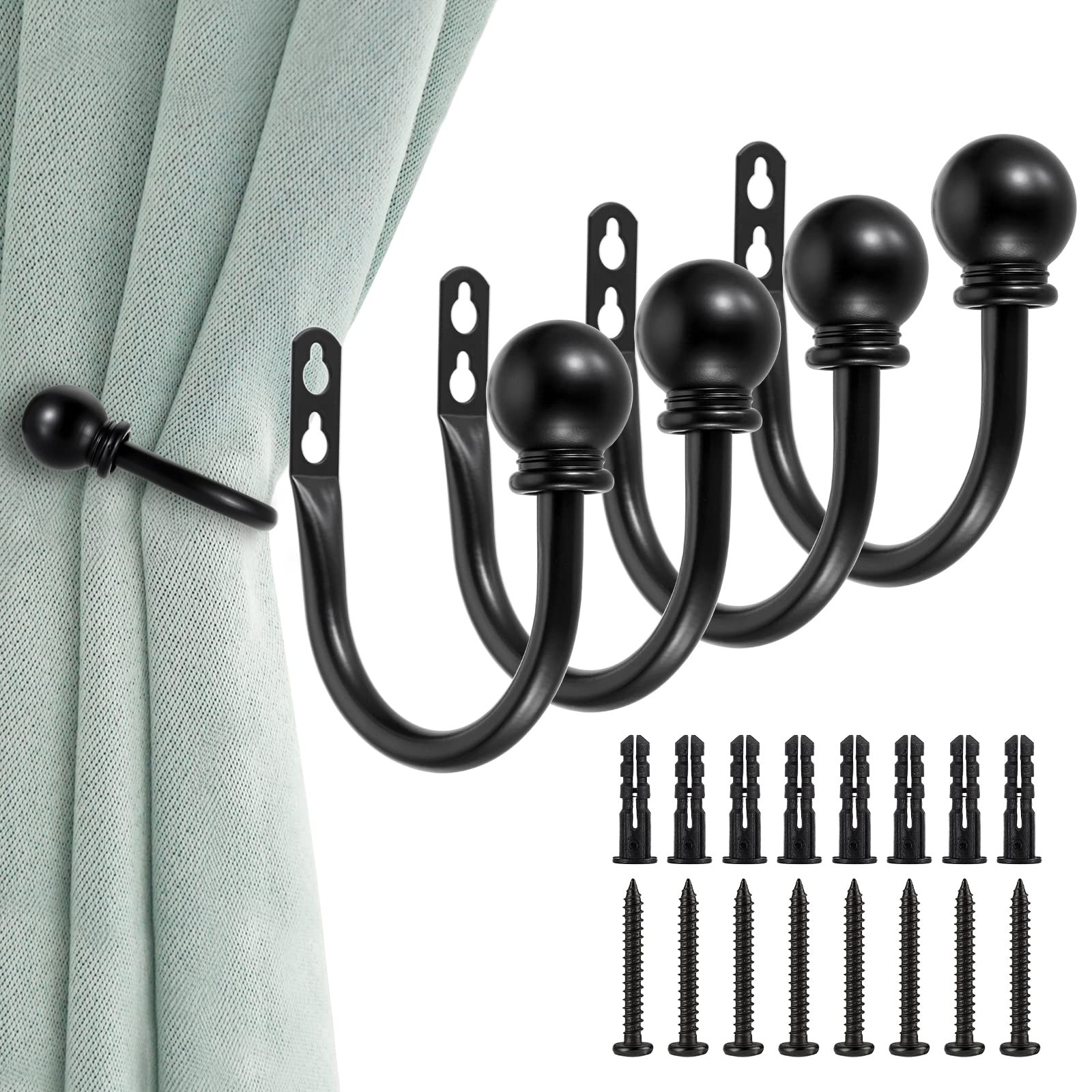 Set of 4 Decorative Curtain Holdbacks, Wall Mounted Aluminum Alloy Window Dra…