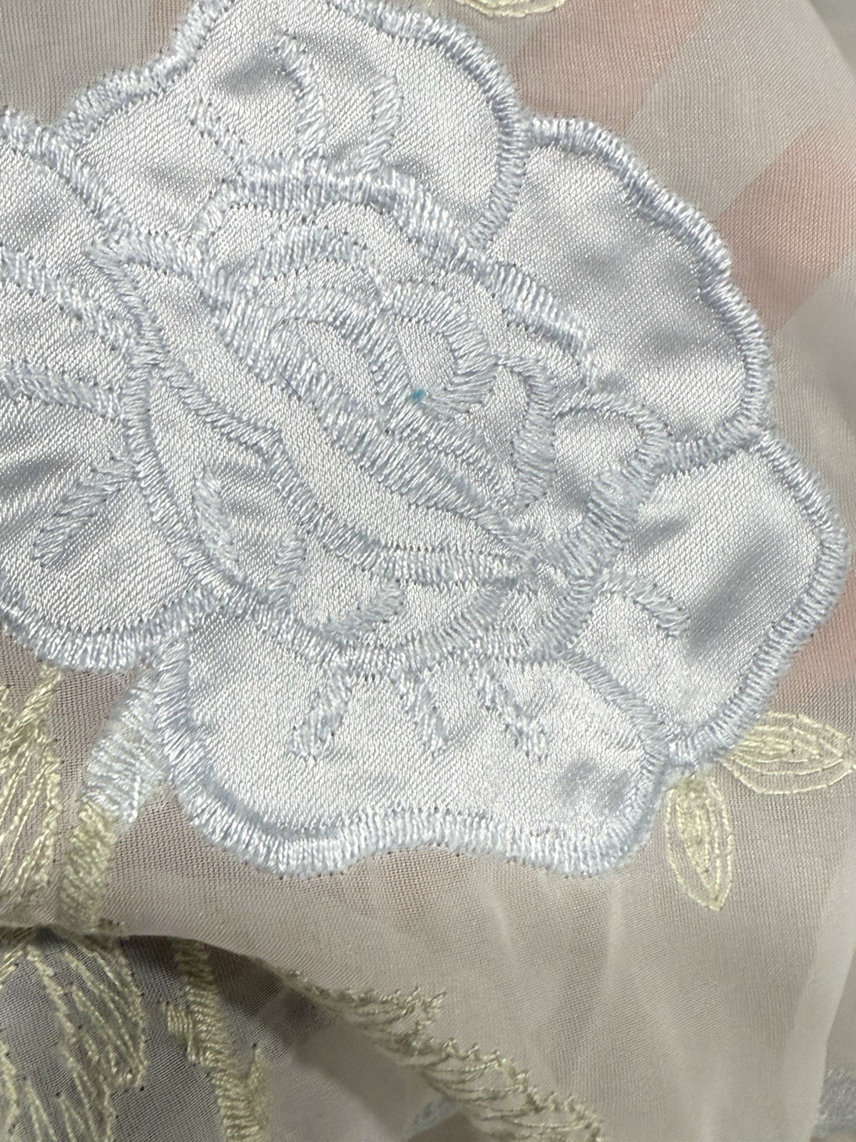 3 White VTG Embroidered Valance Curtain Sheer Blue Flowers Shanghai China 58″ 21