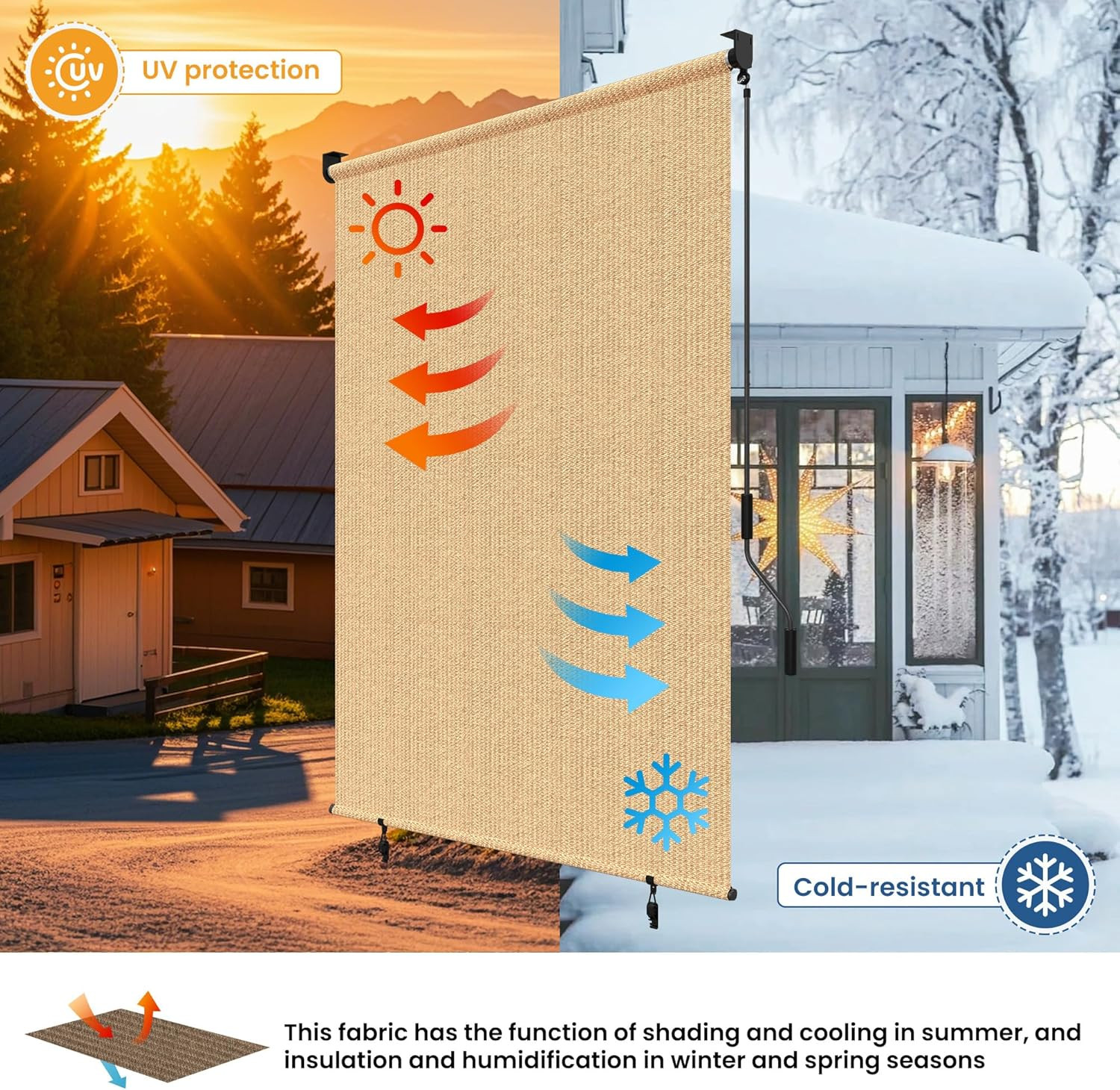 Cordless Outdoor Roller Shade 8′ x 8′ – Privacy Screen for Patio & Gazebo