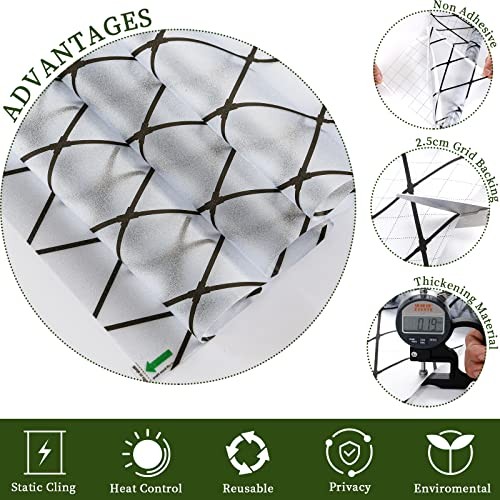 Frosted Black Lattice Window Film Static Cling Window 17.7″x78.7″ (45x200cm)