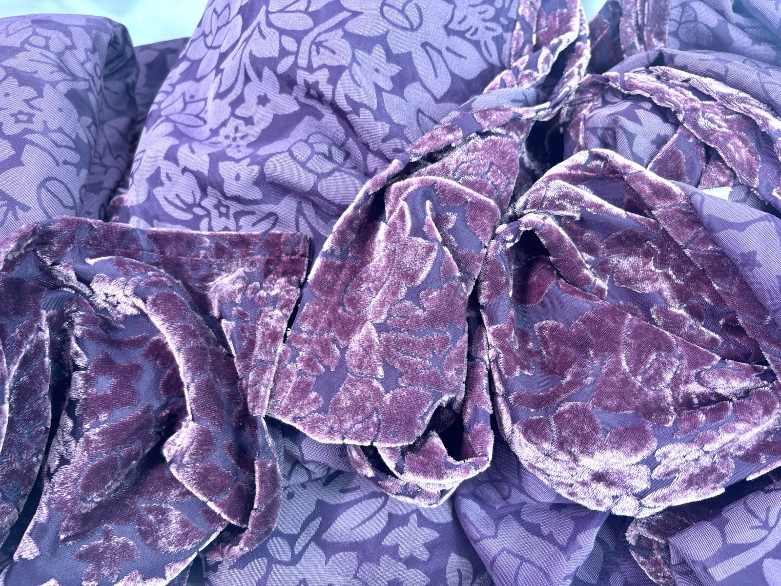 (3) 90’s Burnout Velvet Draping Swags Plum Window Scarf Floral Moody Witchy Boho