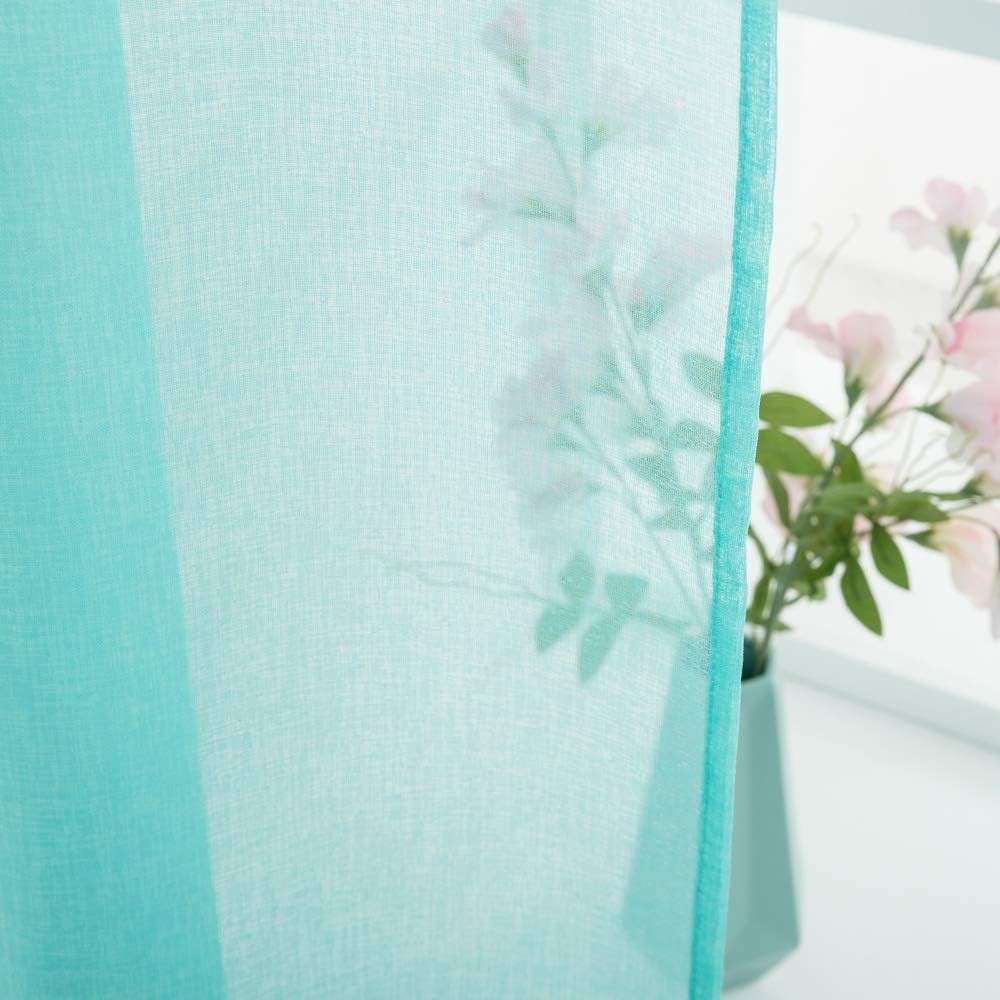 Solid Turquoise Kitchen Sheer Valance Linen Look Small Window Gauze