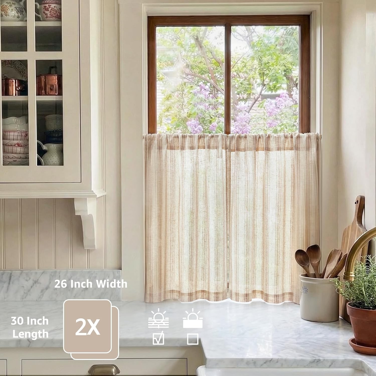 Charming Striped Linen Half Window Curtains, Perfect for Bathrooms & Kitchens