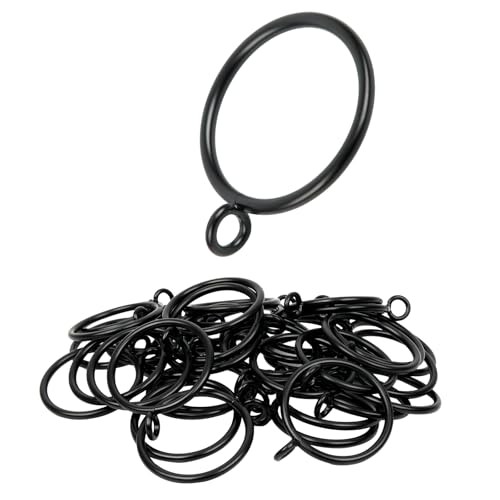 Curtain Rings with Eyelets, 48 Pack Metal Drapery Rings for 1.5 Inch Black