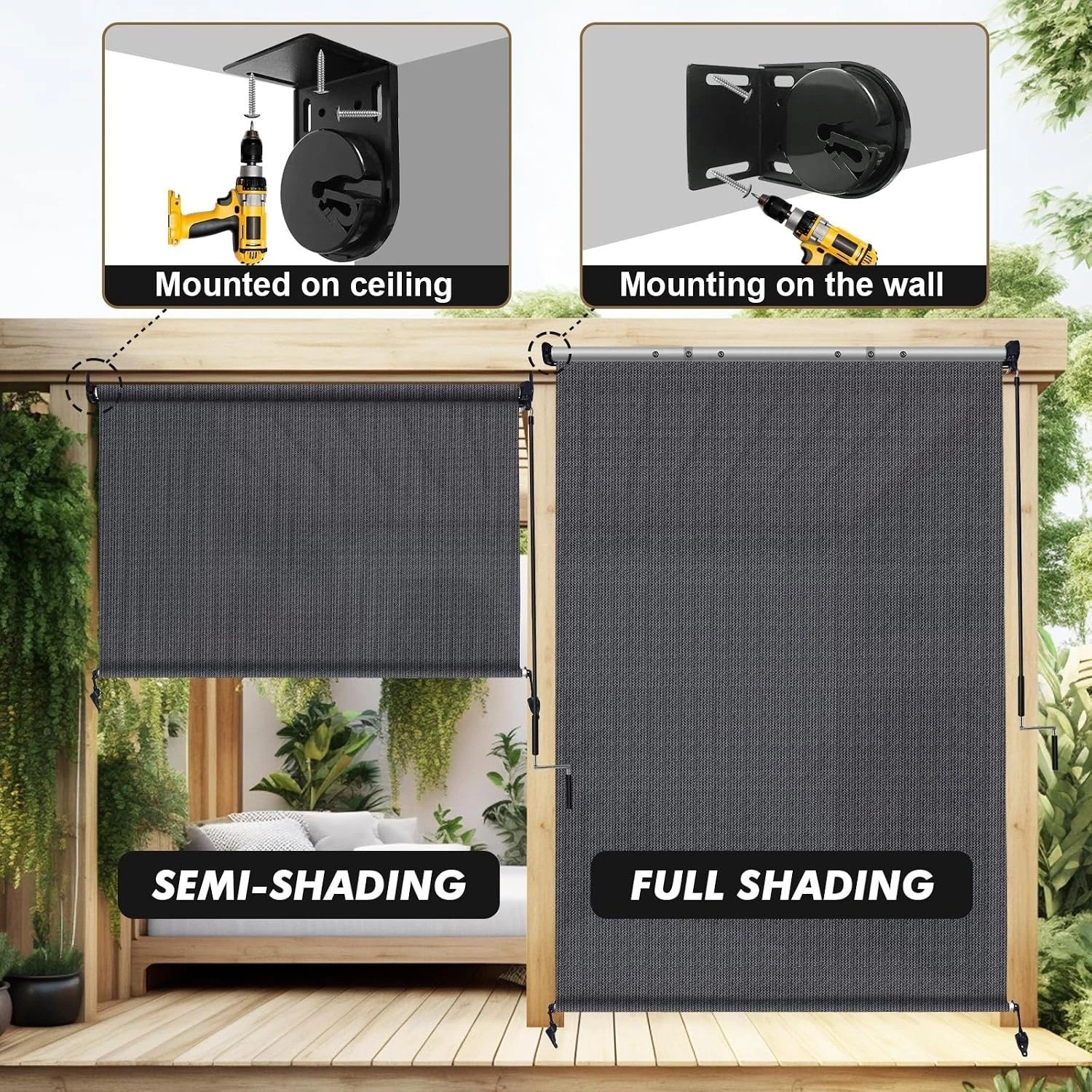 Effortless 8′ W x 8′ H Blue Gray Cordless Patio Shade – Sun & Heat Blocker