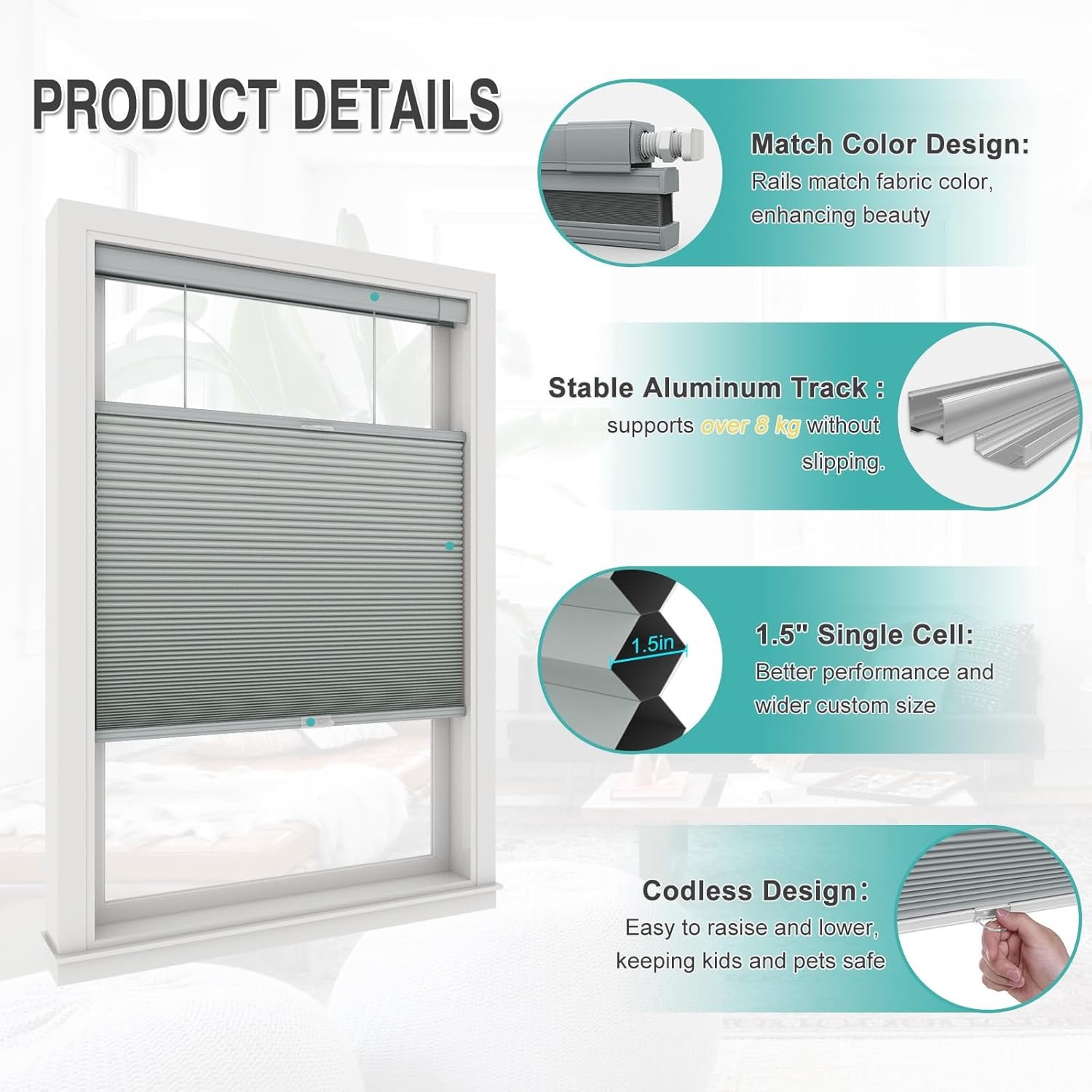 Changshade CUSTOM No Tools No Drill Honeycomb Day Night Blackout Cellular Shades