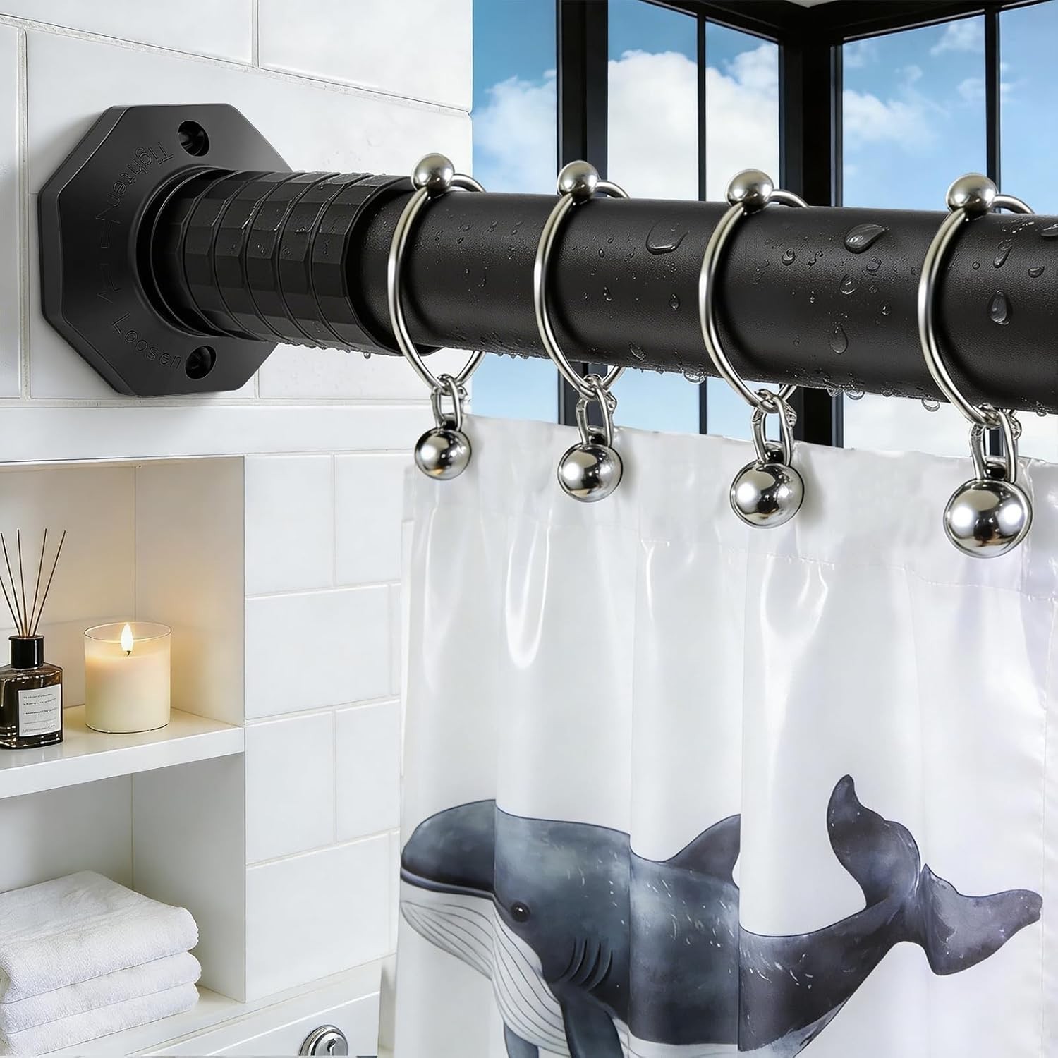 Tension Curtain Rod No Drilling 45-168 In, Black Outdoor Curtain Rod for Pati…
