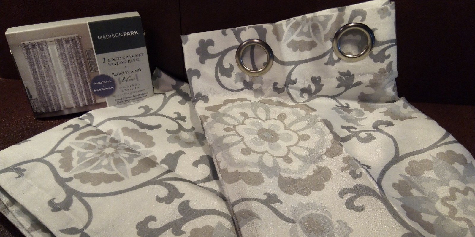 1 Grommet Window Panel Neutral Gray Faux Silk Linen-Look 50″ wide x 84″ long