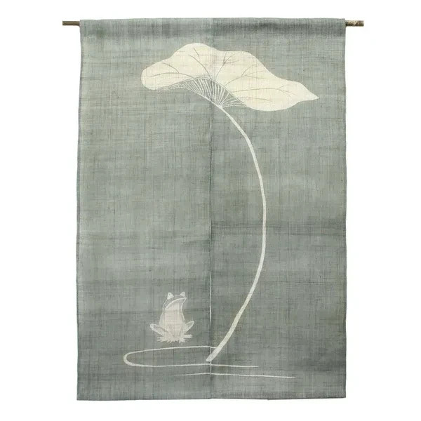 Japanese Traditional Handmade Linen Noren Curtain – Frog Design Green Japan Made