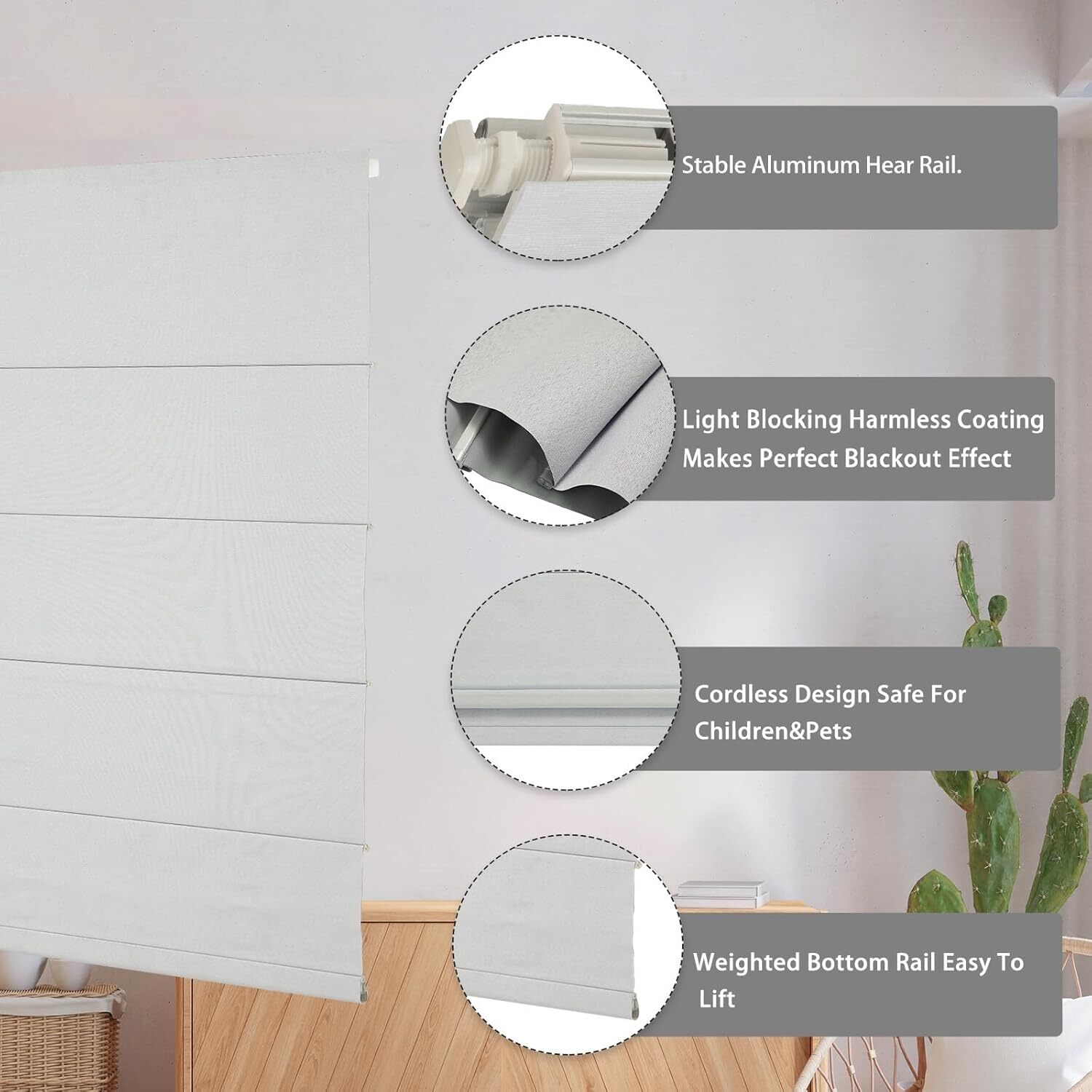 Changshade Blackout Cordless No Drill No Tools Roman Blinds Window Shades
