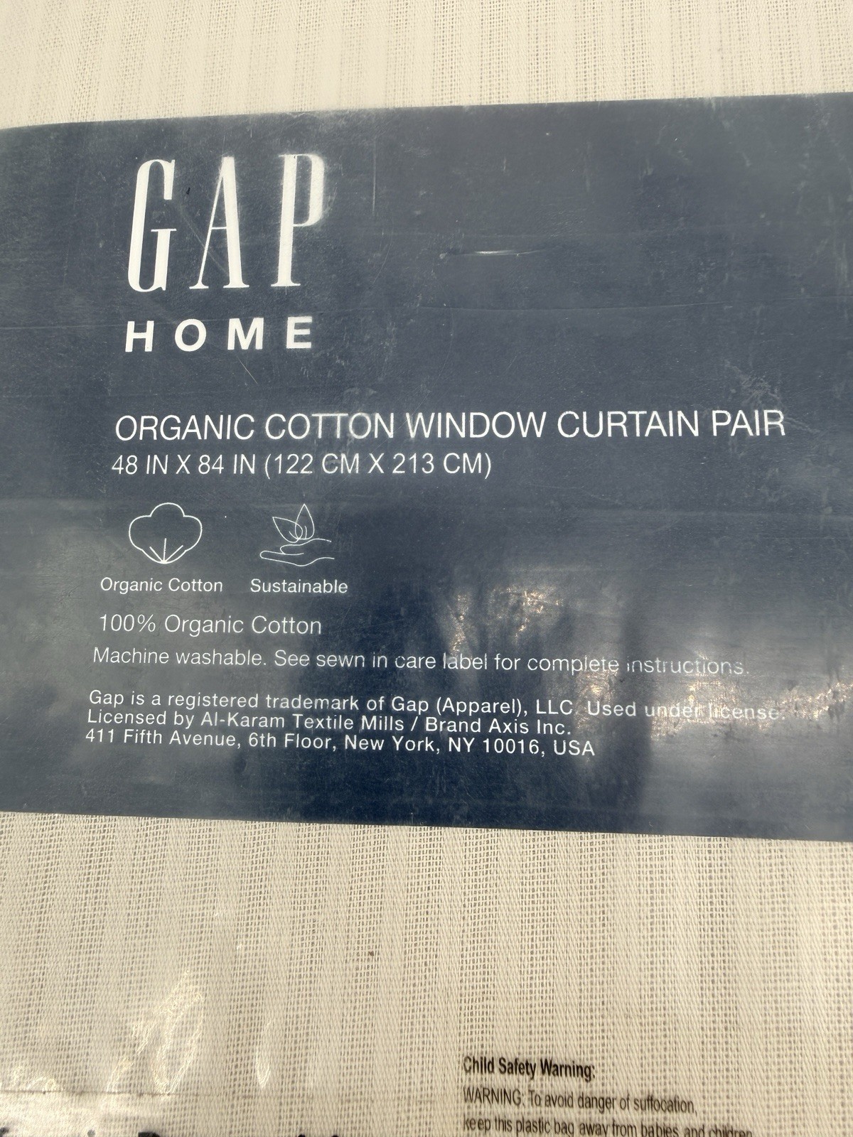Gap Home Organic Cotton Window Curtain pair 48×84 sheer dobby dyed Khaki