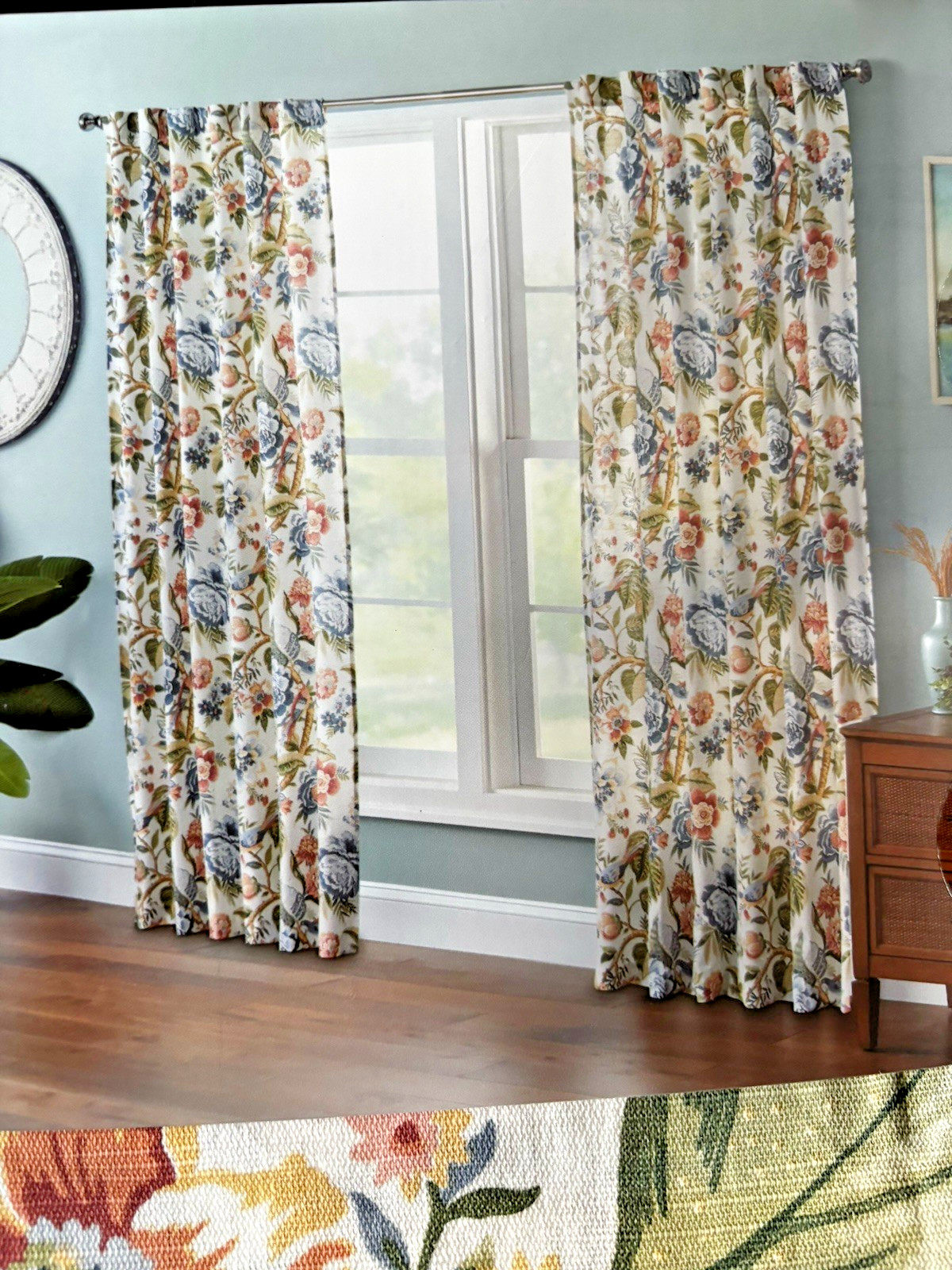 NWT Curated Kravet 2 pc Window Curtains Jacobean Floral Birds Cotton 50″ x 84″