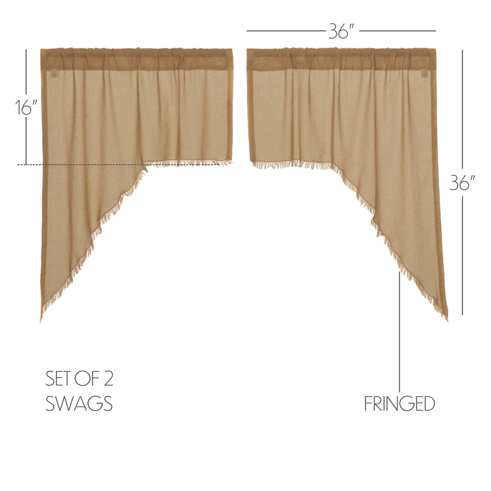 Tobacco Cloth Khaki Khaki Curtain Set (2 Swag 36×16 ; 2 Tier 36×36) VHC Brands