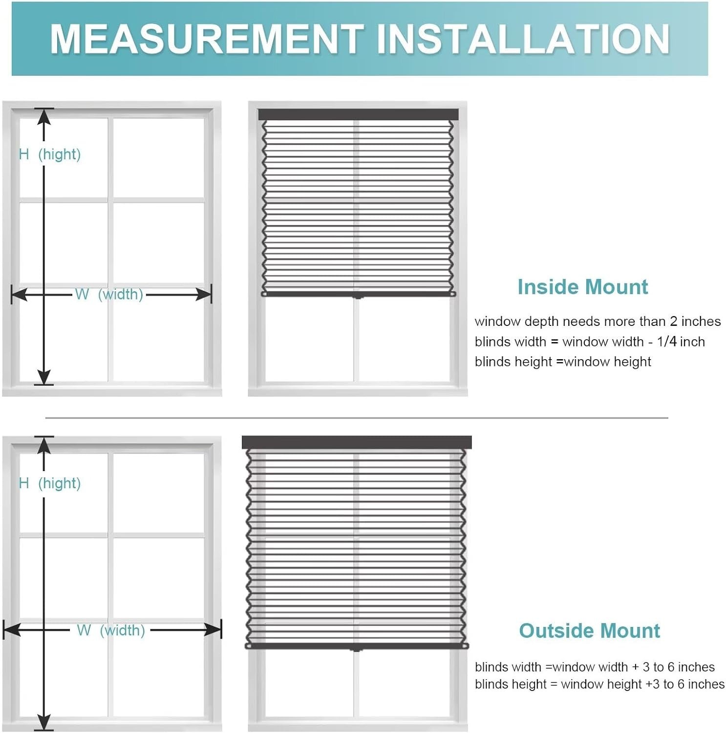 Cordless Blackout Cellular Shades for Windows, Honeycomb Window Shades with T…