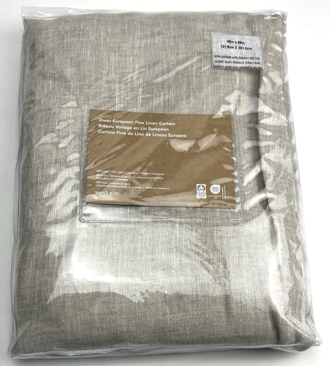 West Elm Sheer Euro Flax Linen Curtain Custom Size 48×99″ Pole Pocket Hidden Tab