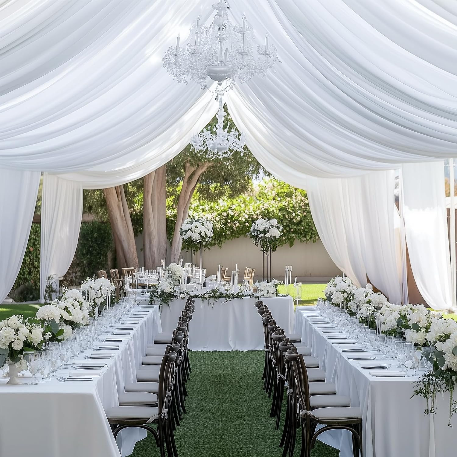 50ft×40ft White Ceiling Drapes for Weddings Parties,10 Panels 5×40ft Long Ceilin
