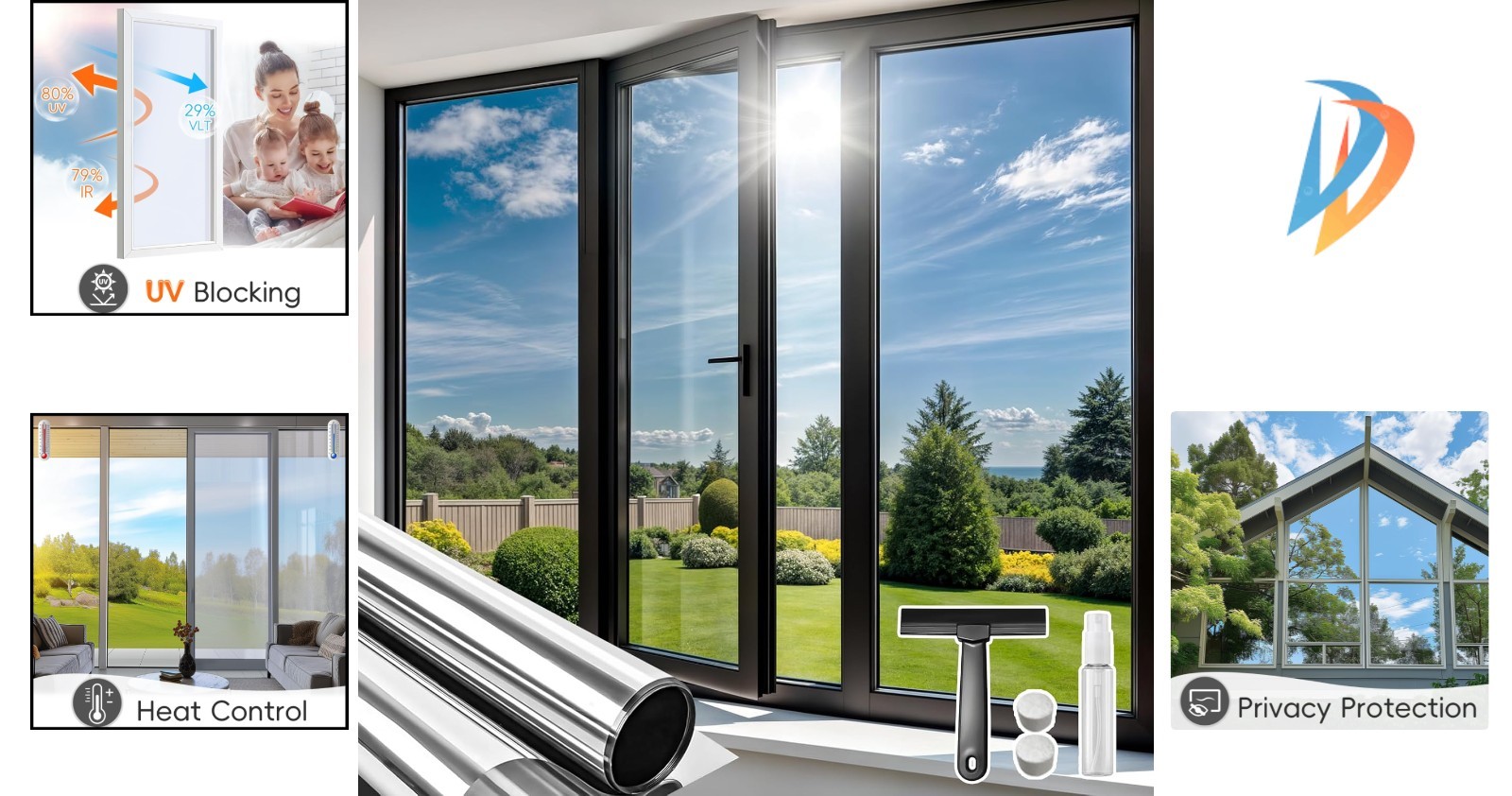 Versatile Static Cling Window Film – UV Protection & One Way Mirror, 11.8×78.7in