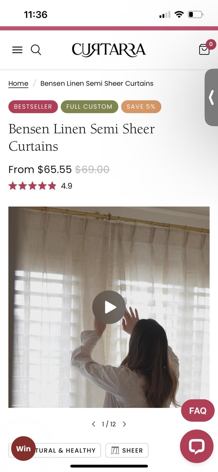 CURTARRA Bensen Linen Curtains with Back Tab Header SET OF 6