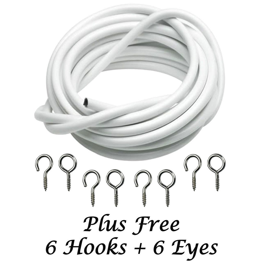 Window Cord Cable Net Curtain With Wire Eyes & Hooks Various Lengths Available b