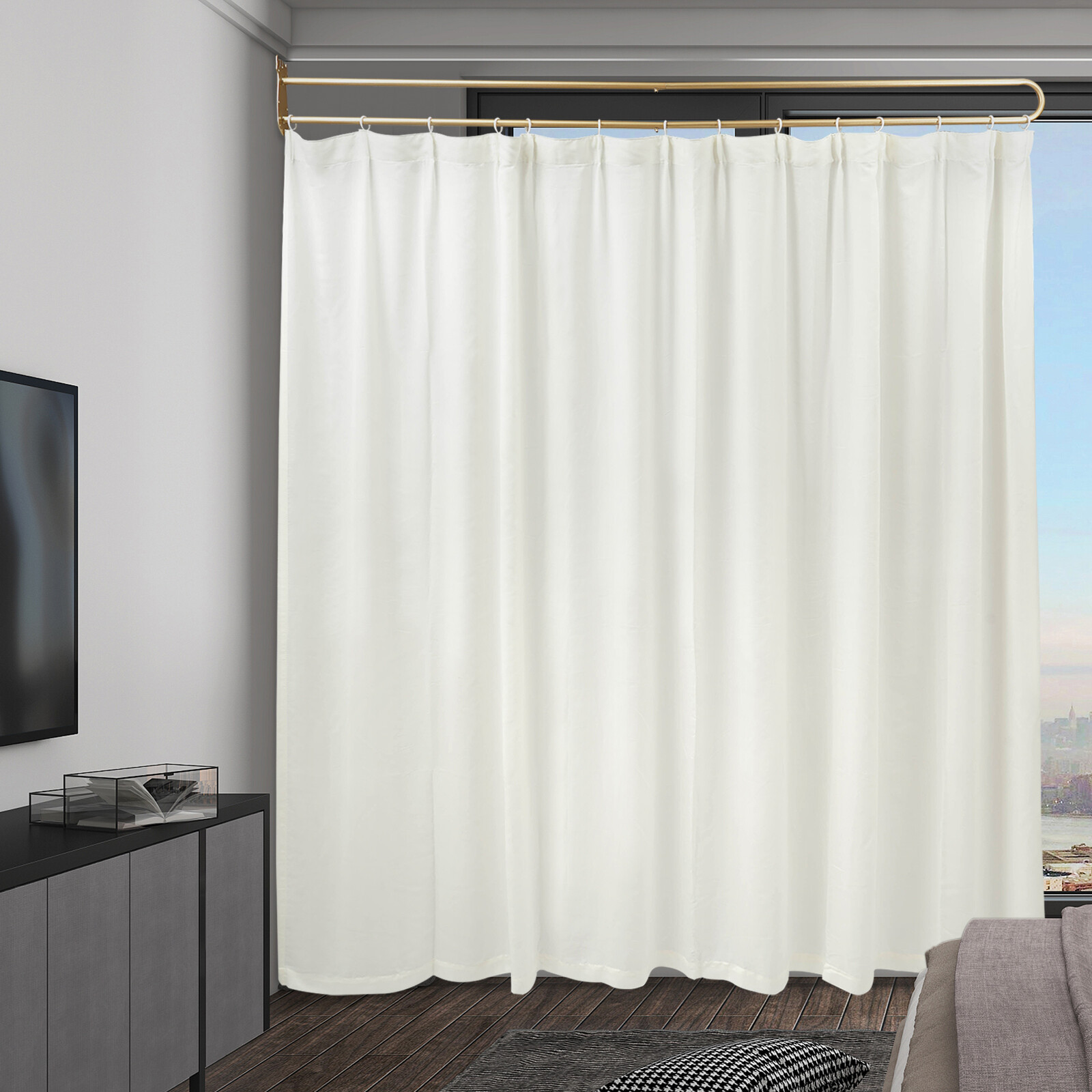 200cm Curtain Rod U-shaped Long Rod W/gauze Curtain Privacy Partition Protection