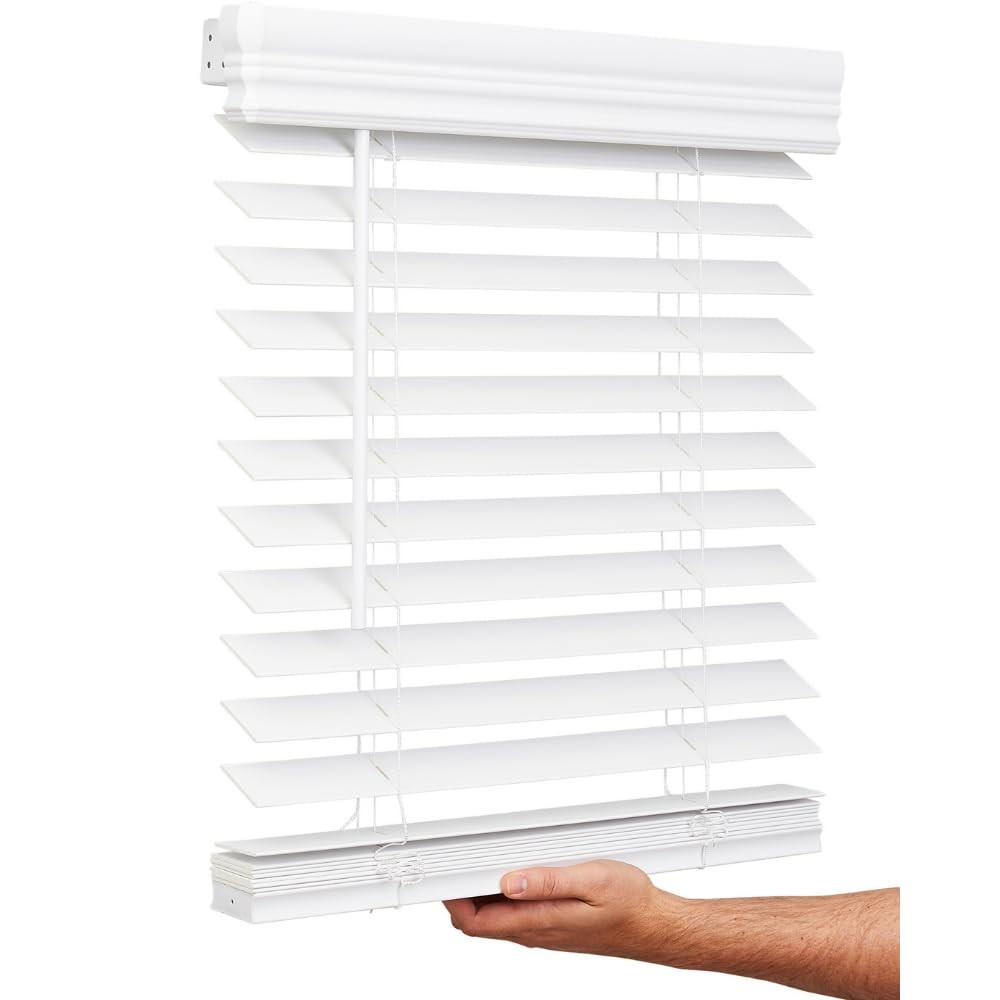 Lotus & Windoware Cordless, 2 Inch Faux Wood Blind, 81″ Wide x 60″ Long, Wind…
