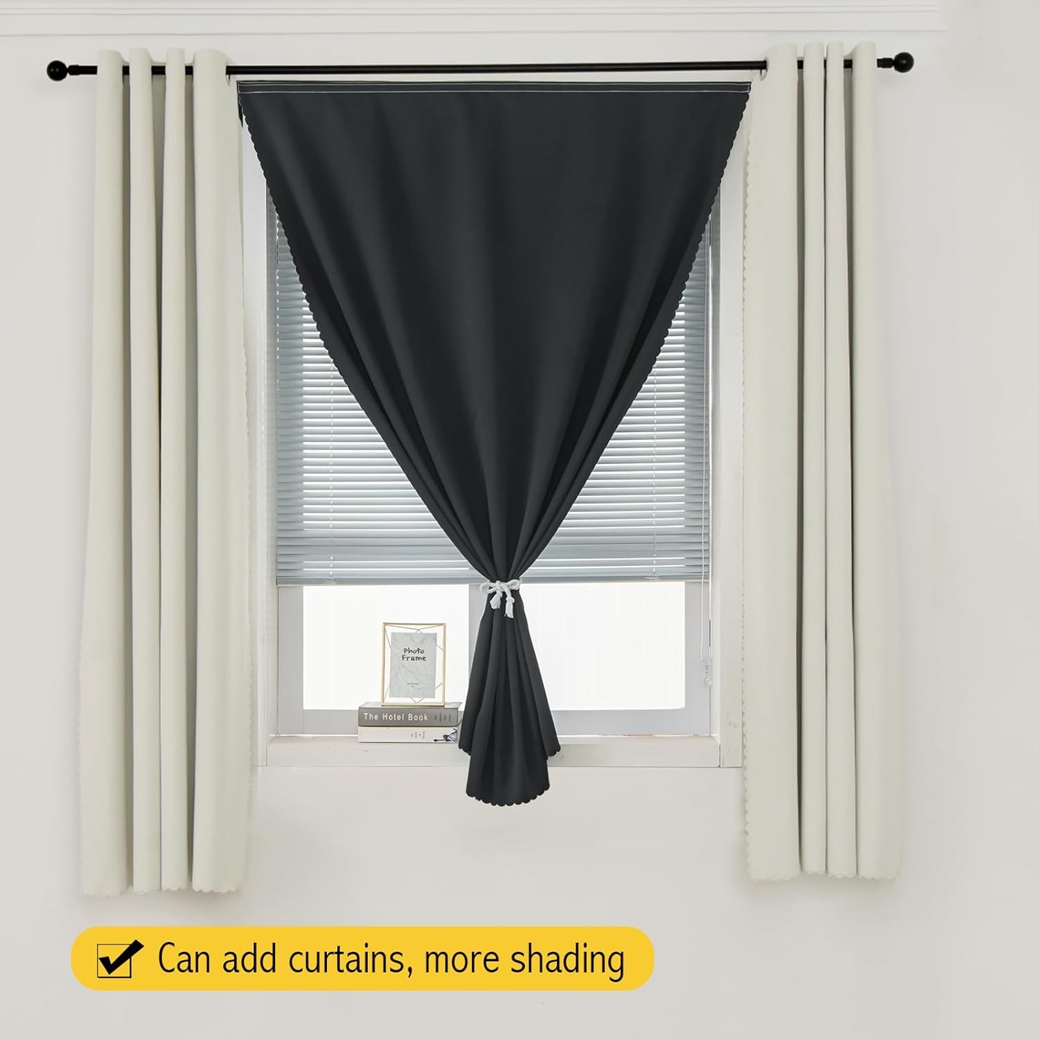 Self Stick Blackout Curtains 35×59″ Black 1 Panel No Rod Bedroom Living Room