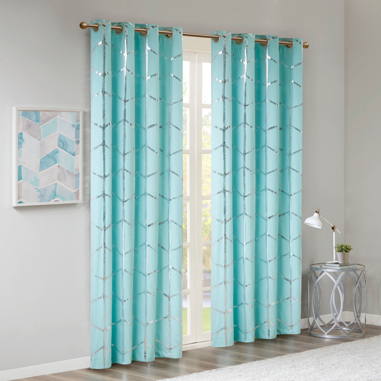 Intelligent Design Raina Total Blackout Metallic Print Grommet Top Curtain Panel