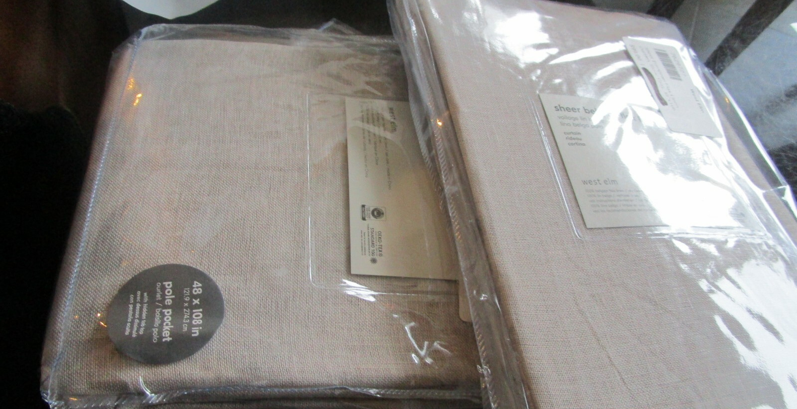 2 West Elm Sheer Belgian Flax Linen Curtains panels drapes 48 108 stone gray