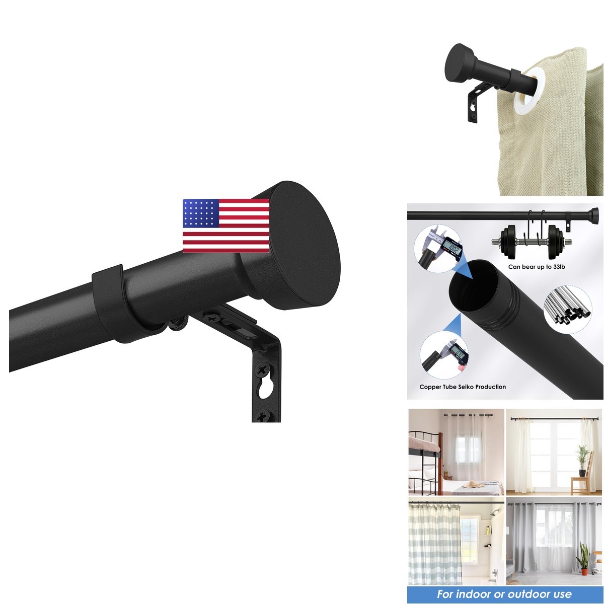 Yajuxiu Rustic Curtain Rod Industrial Curtain Rods For Windows 168 To 240