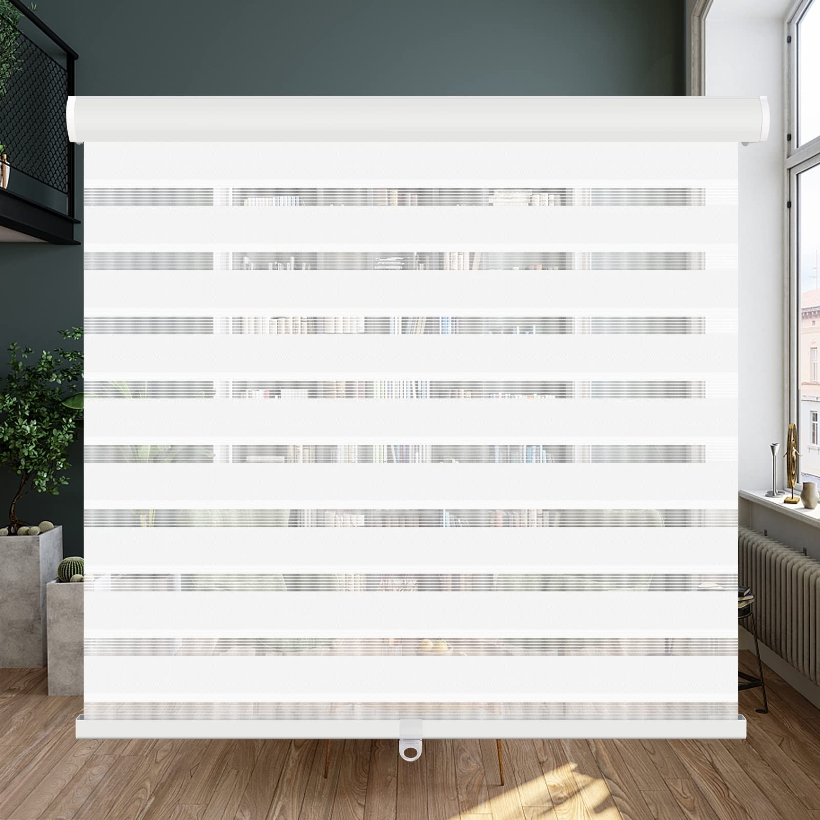 Luckup Cordless Zebra Blinds Roller Shades For Window-Dual Layer Sheer Blinds