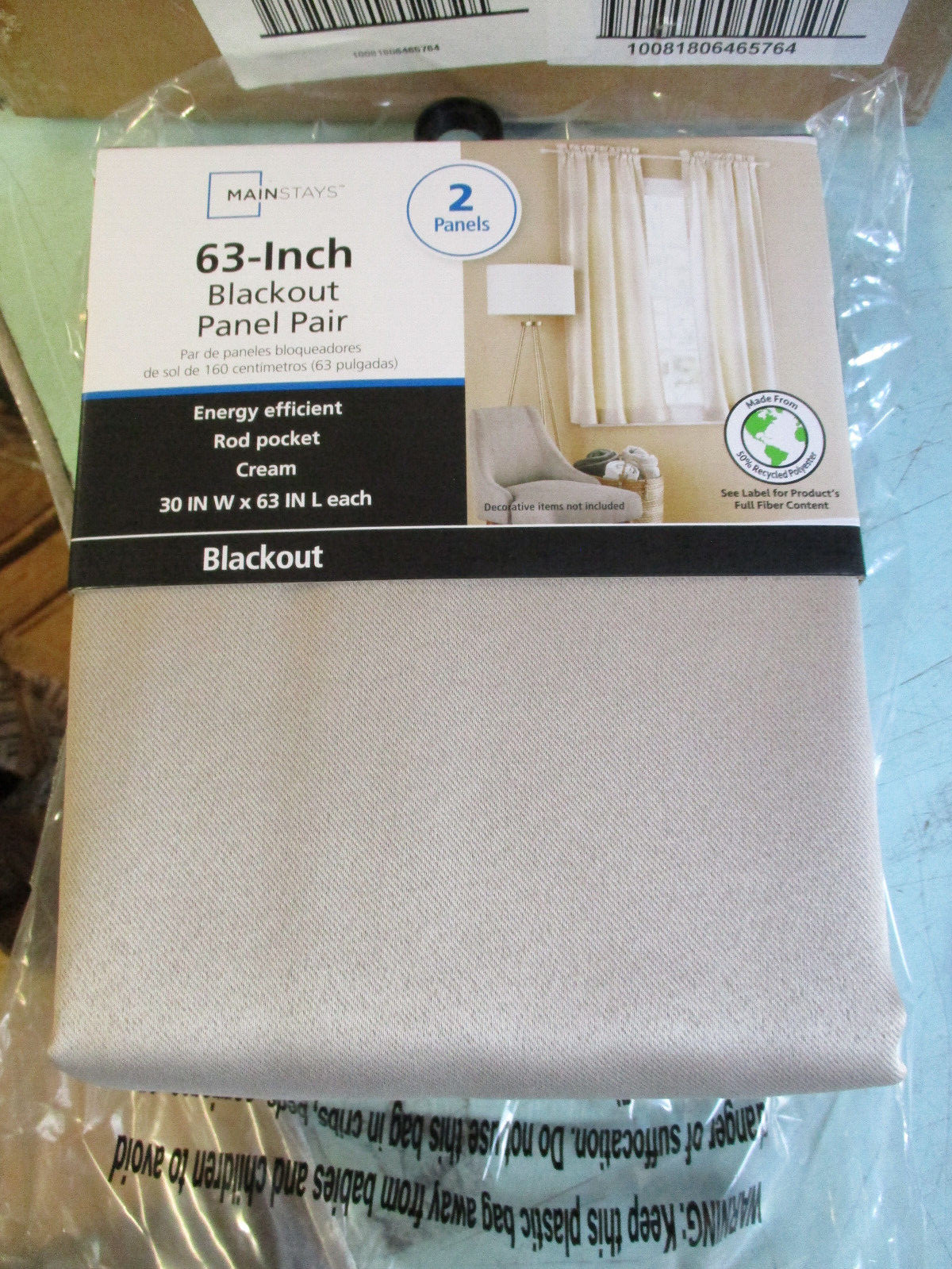 MAINSTAYS BLACKOUT CREAM CURTAIN PANEL PAIR 30 X 63 INCH S12