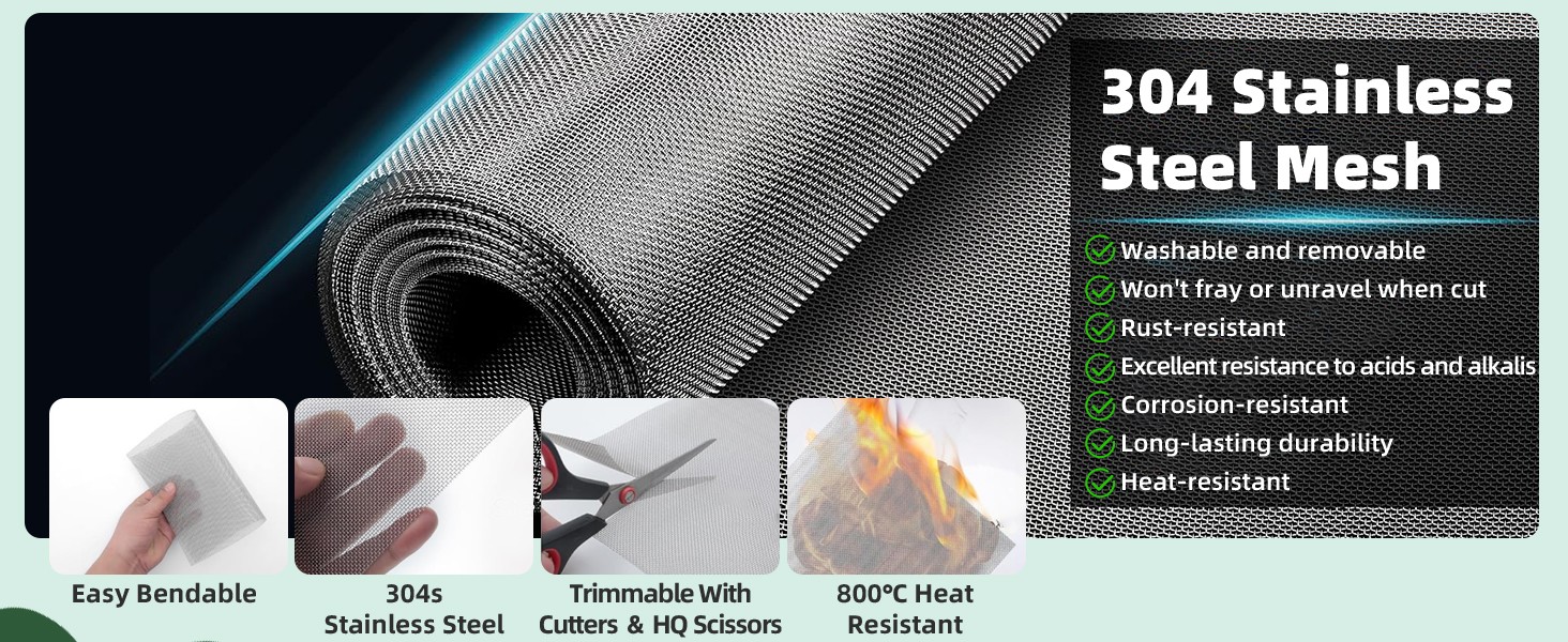 304 Stainless Steel Mesh, 47in x 10ft, 20 Mesh, Sturdy Metal Screen Roll for