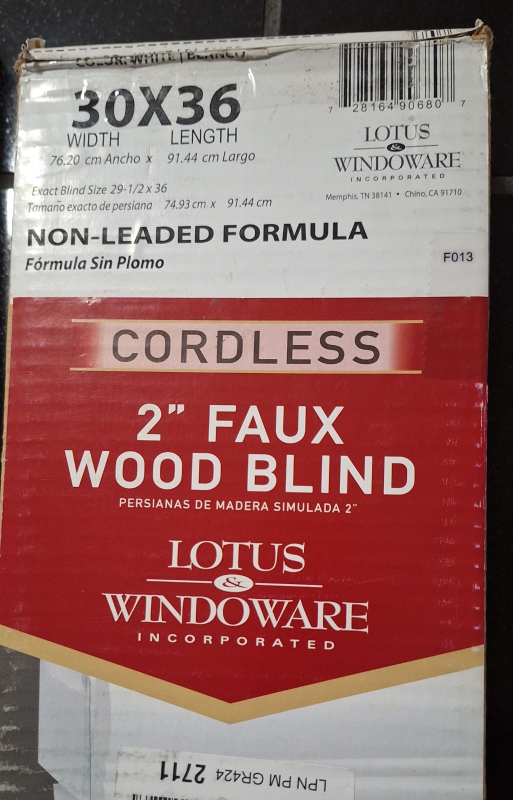 Lotus & Windoware 2-in Cordless Faux Wood Smooth Blind White 30in x 36in