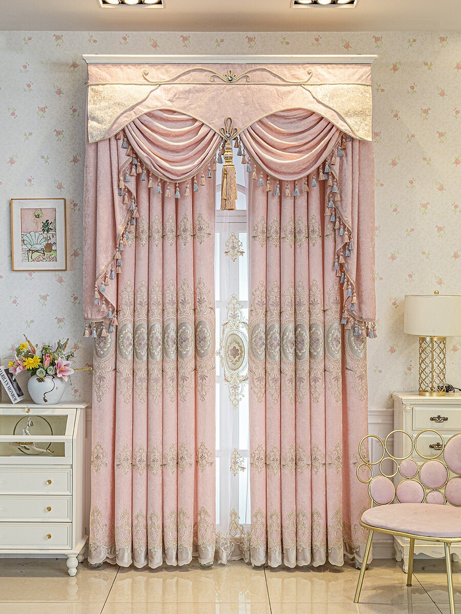 Custom high-end embroidery Chenille pink cloth curtain valance drape vintage [