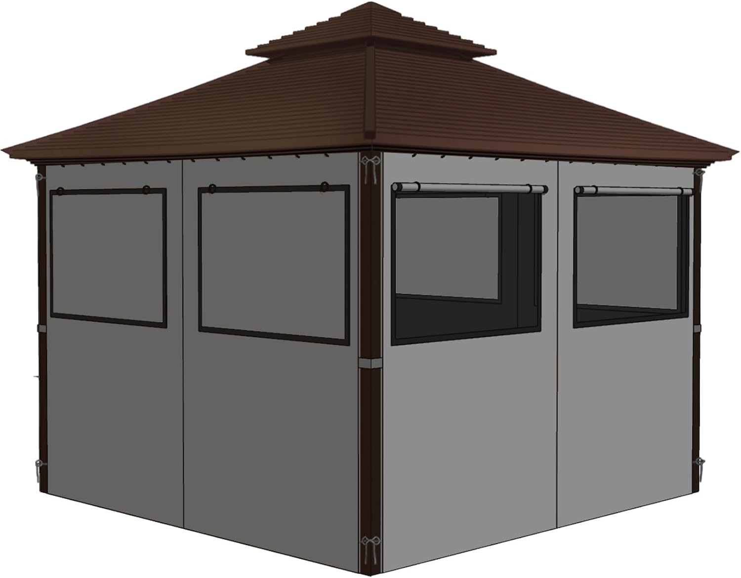 Universal 12’x12′ Waterproof Gazebo Privacy Curtains with Zipper & Mesh Windows