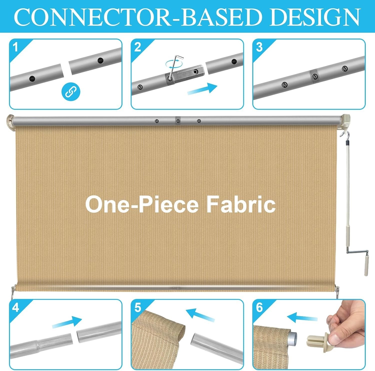 Chic Exterior Roller Shade 8’W x 8’H – Manual Cordless Operation, Sesame Color