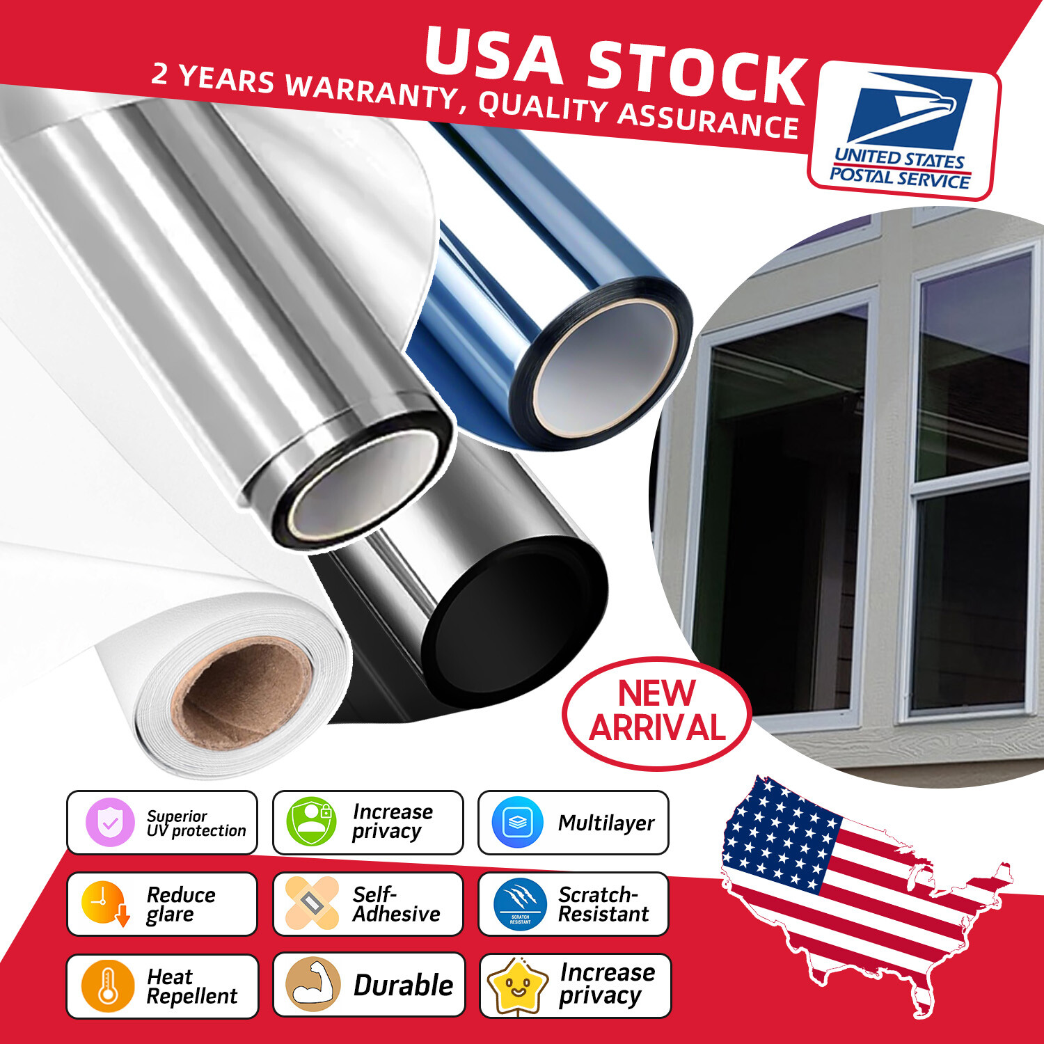 One Way Mirror Privacy Window Film Heat Insulate UV Reflective Tint In/Outdoor