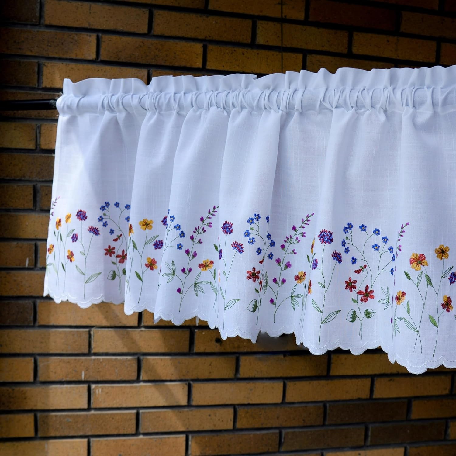 PKT Floral Embroidery Curtain Valance, White Elegant Decorative Flowers Window